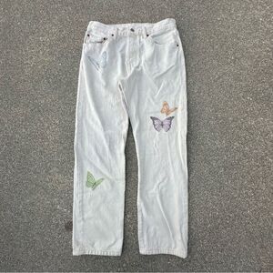 Levis 501 Butterfly Jeans Womens 30x28 Straight White Denim Button Fly Festival
